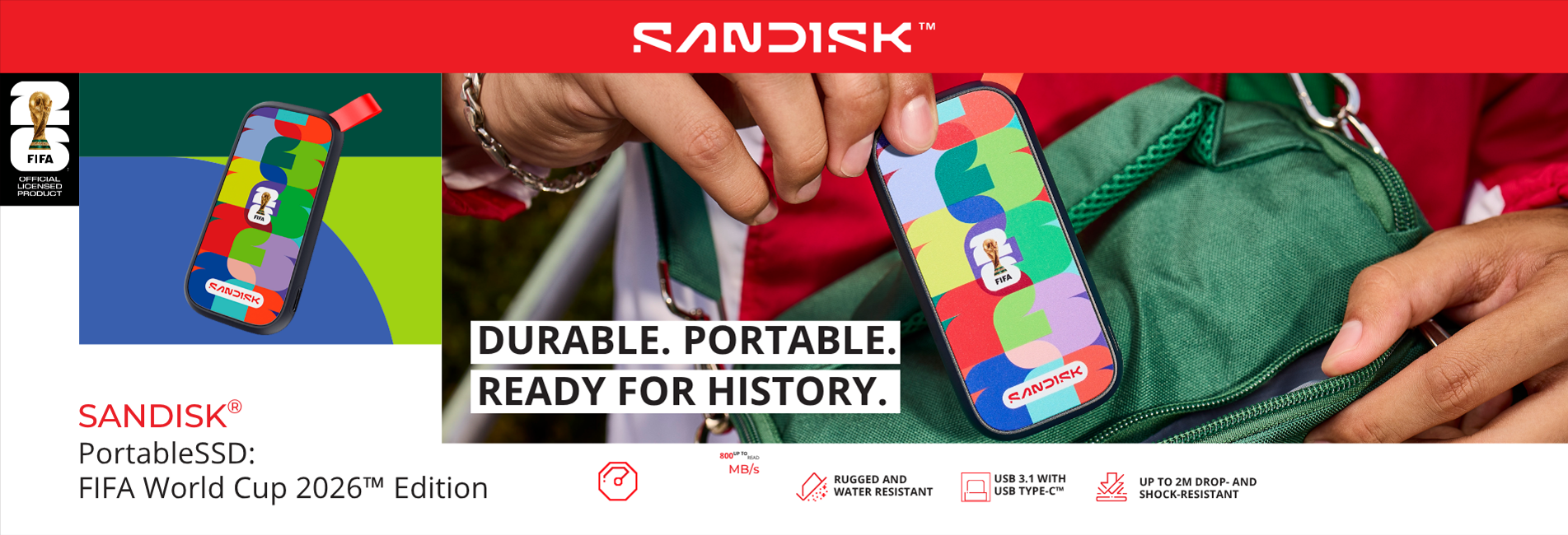 Disque dur portable SSD SanDisk Édition Coupe du Monde FIFA 2026 - 1 To
